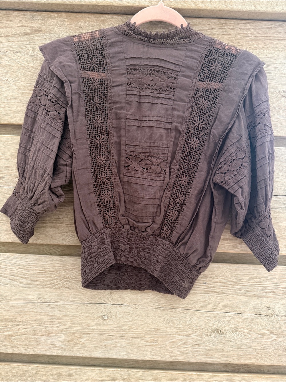 Free People Brownish Purple Lace-Trim Peasant Blouse - Women's Top BOHO western - Picture 5 of 7